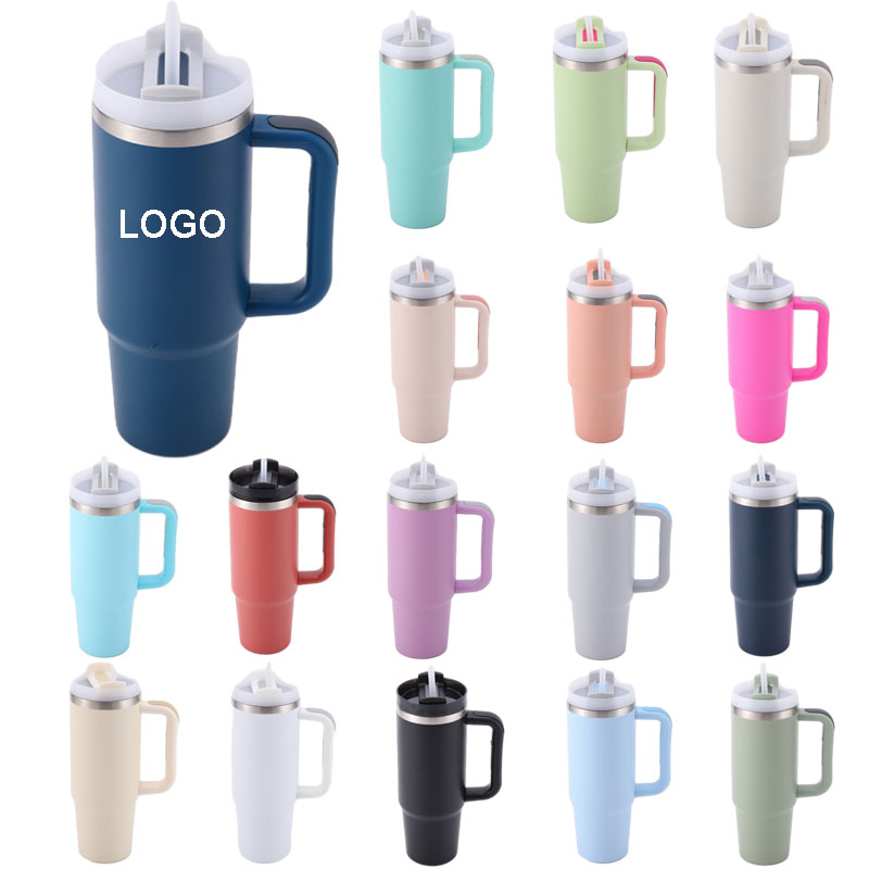 30 oz Vacuum Stainless Steel Tumbler W/ Handle & Straw 4