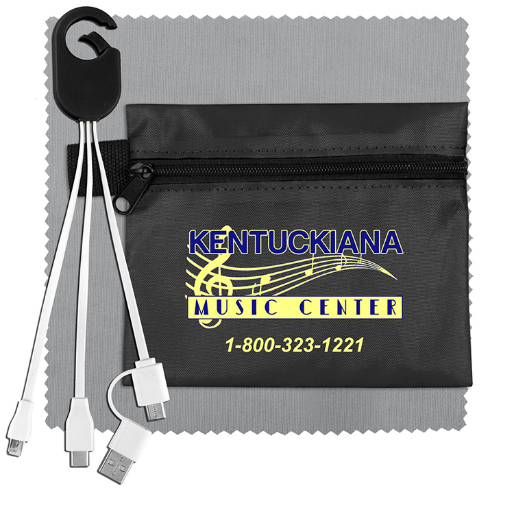 Mobile Tech Charging Cables In Zipper Pouch Components inserted into Polyester Zipper Pouch 5