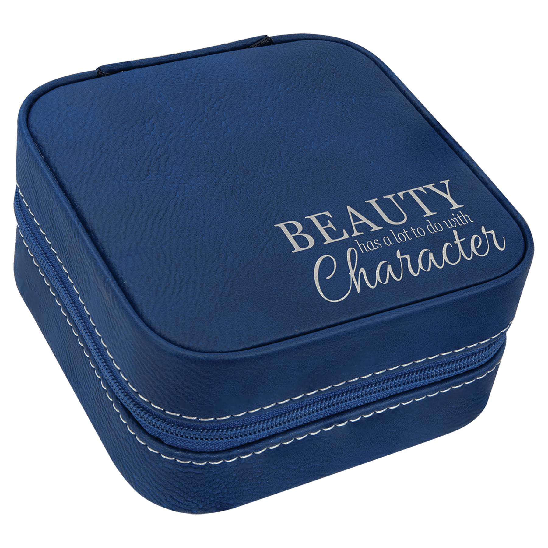 4" X 4" Blue/Silver Leatherette Travel Jewelry Box with Black Lining 2