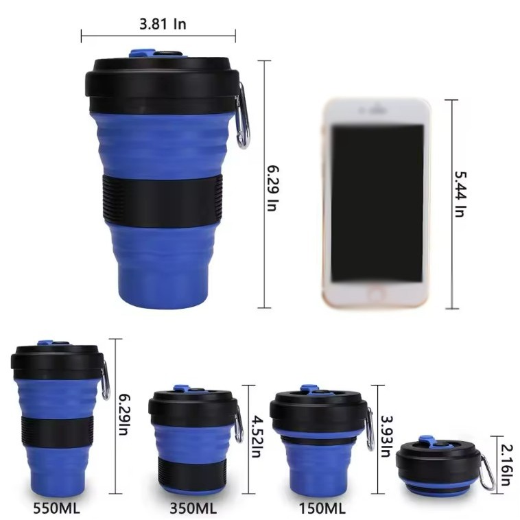 19oz Silicone Collapsible Travel Cup with Carabiner 1