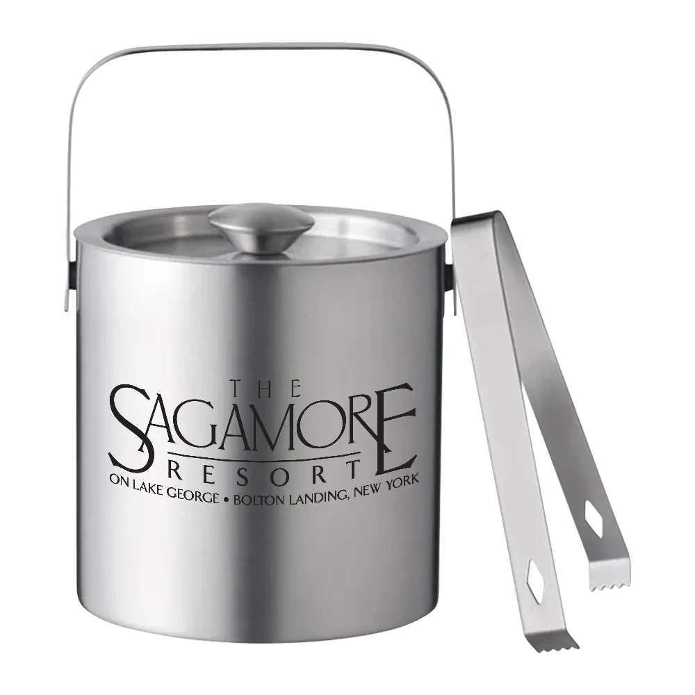 Double-Walled Stainless Steel Ice Bucket with Lid and Tongs 6