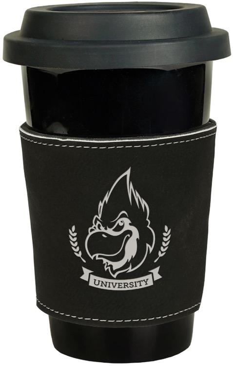 3" Black/Silver Leatherette Mug Sleeve 2
