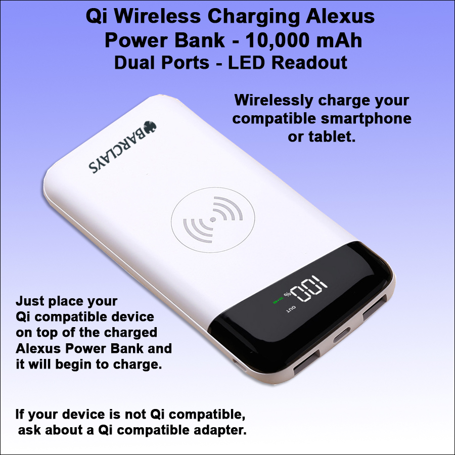 Qi Wireless Charging Alexus Power Bank 10000 mAh- White 2