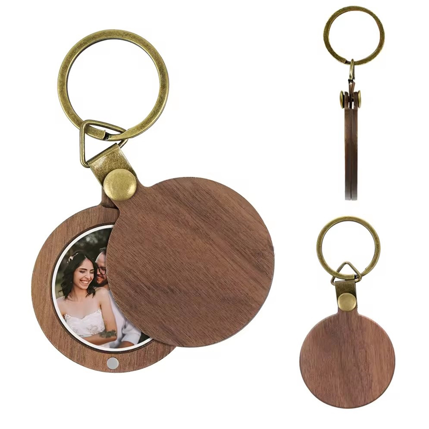Round Wooden Photo Keychain 2