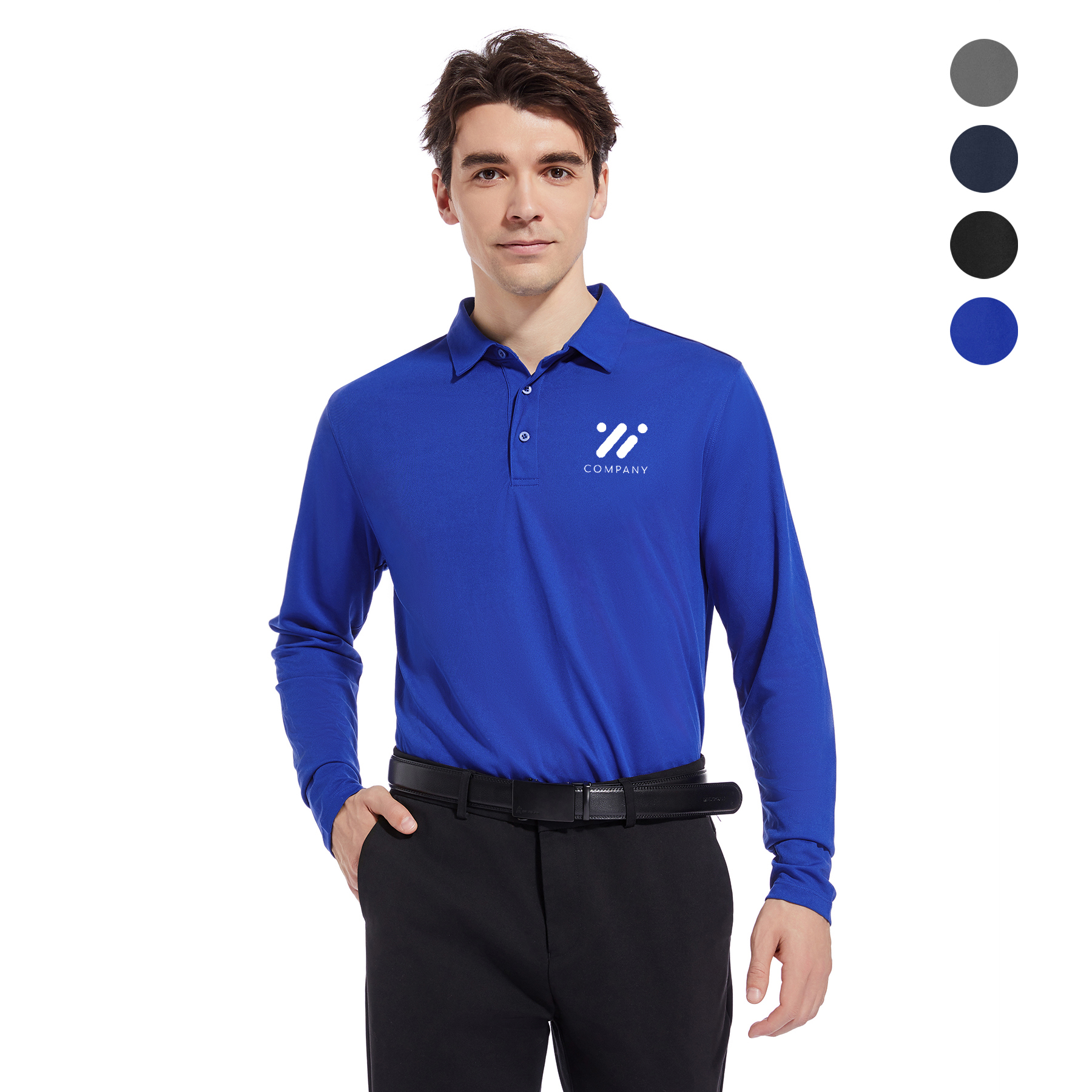 Men's Sport Micro Pique Long Sleeve Polo Shirt 2