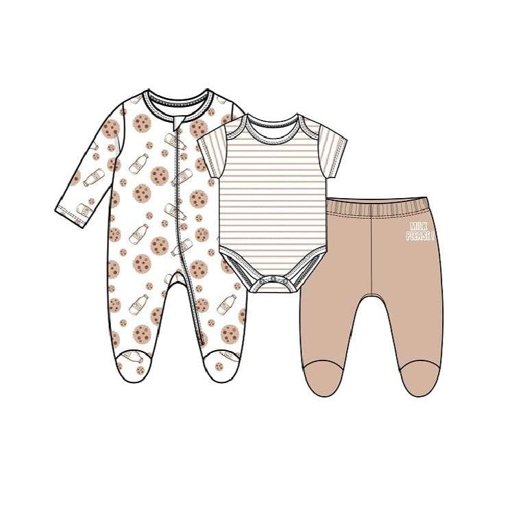 Unisex Sleep & Play Bodysuit Sets Tan 0-9M 3pc 2