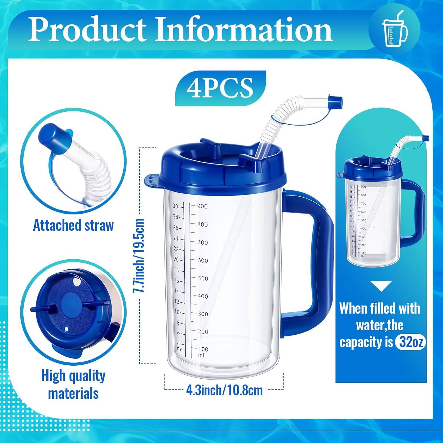 30oz Large-capacity Acrylic Plastic Cup w/ Graduations 3