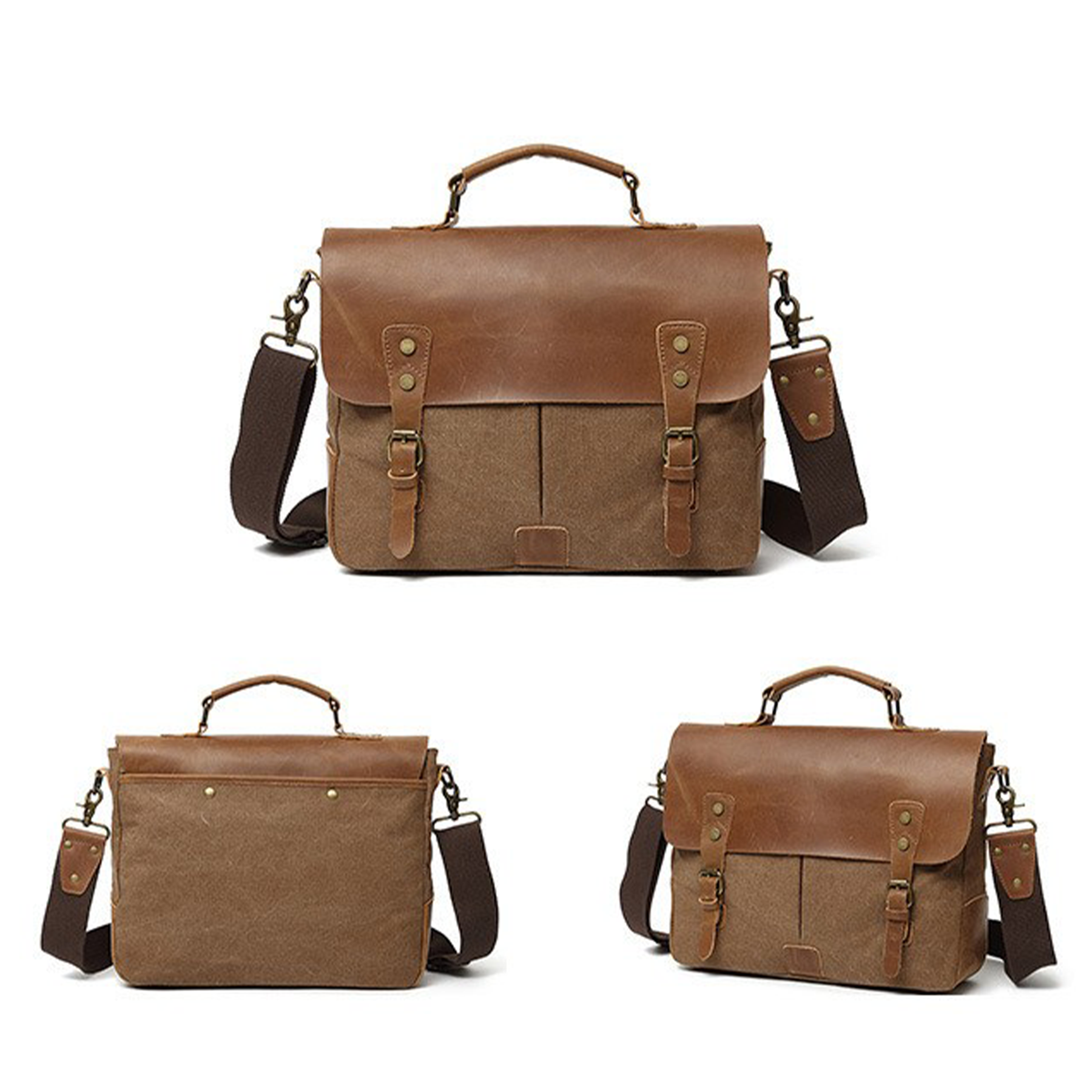 Genuine Leather Canvas Vintage Shoulder Bag 5