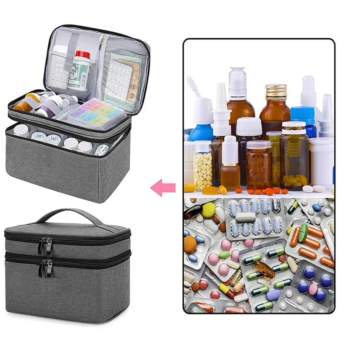 Empty Medicine Travel Storage Pill Bottle Organizer Bag 7