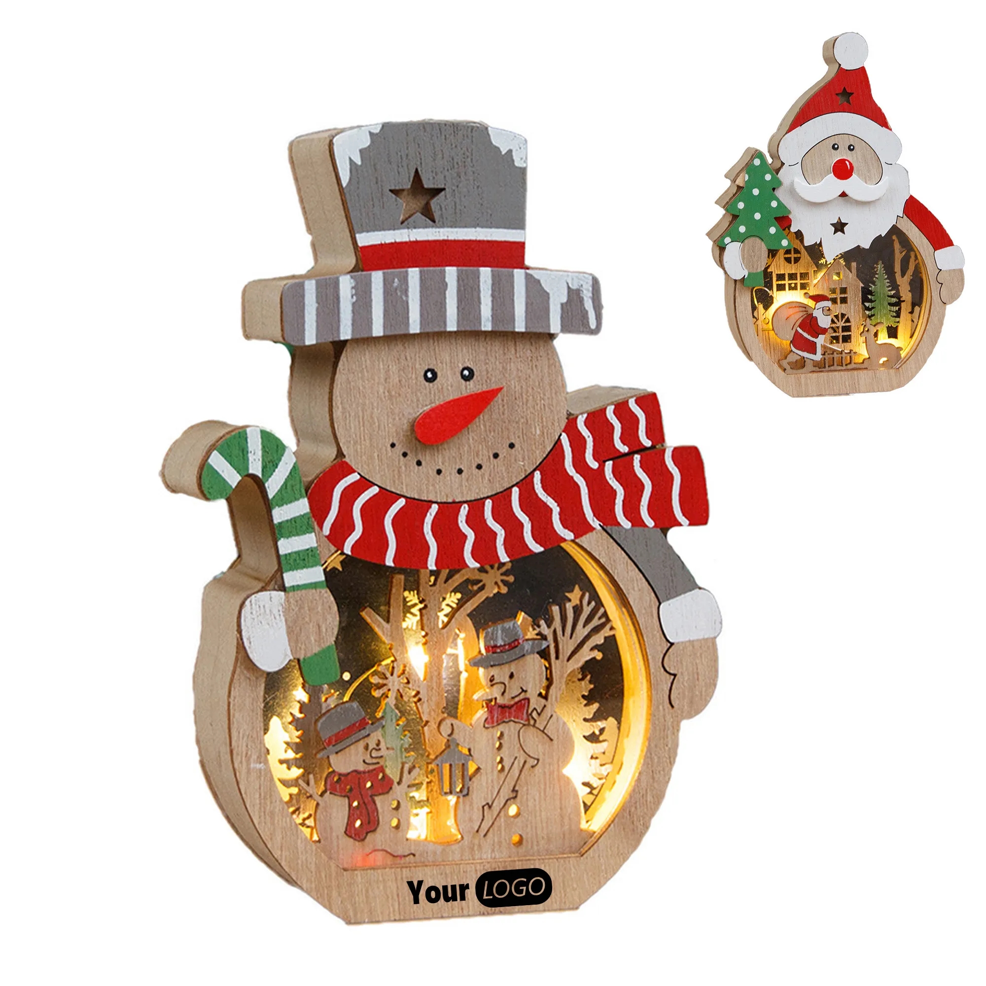 Christmas Wood Cutouts Pendants with LED Lights 1