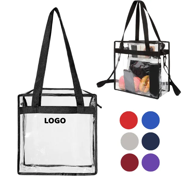 Clear PVC Tote Bag with Dual Handles and Shoulder Strap, custom tote bag with logo imprint 2