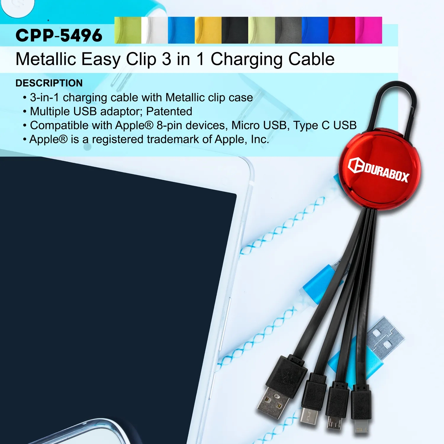 METALLIC EASY CLIP 3 IN 1 CHARGING CABLE 22