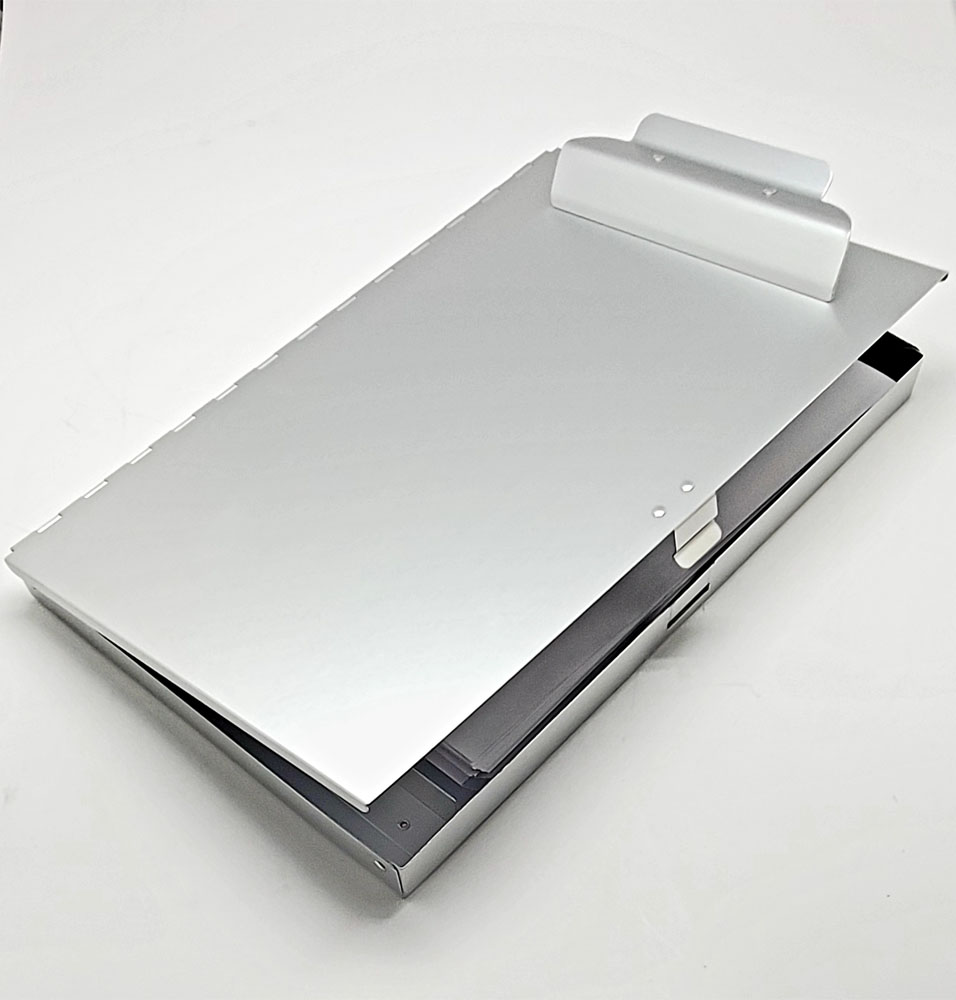 Durable Side Opening Aluminum Clipboard w/ Storage. 1