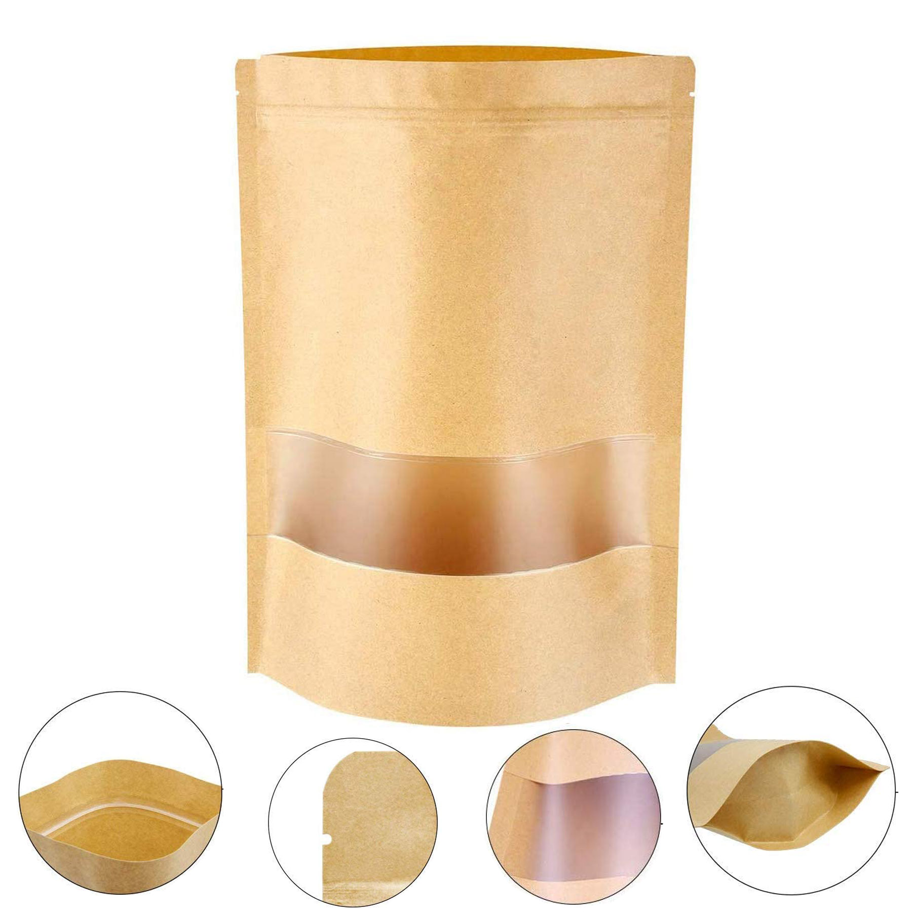 Zip Lock Kraft Stand Up Food Bags with Window 1