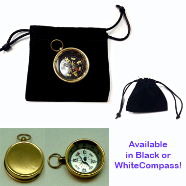 Brass Vintage Compass in velveteen pouch 1