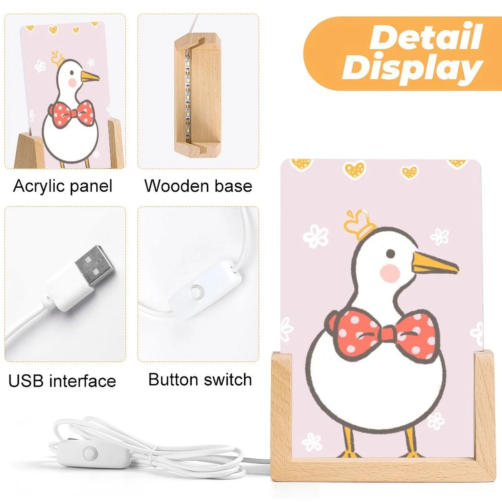Acrylic LED Night Light with Wooden Base 5