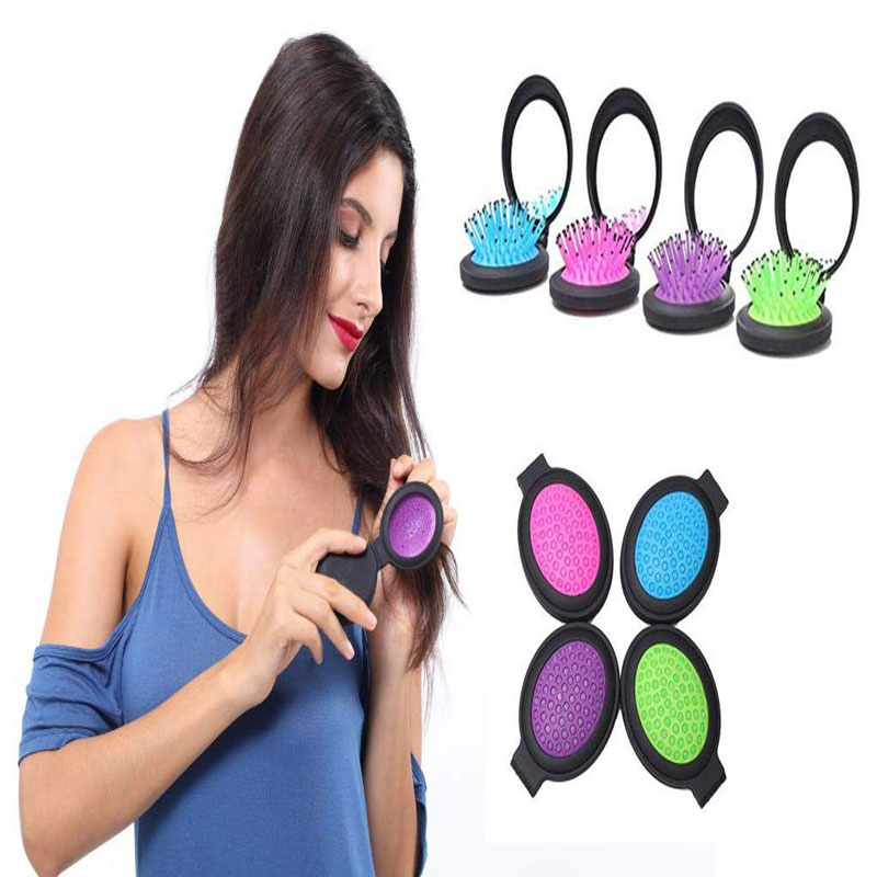 Folding Hair Brush w/Mirror Set 5