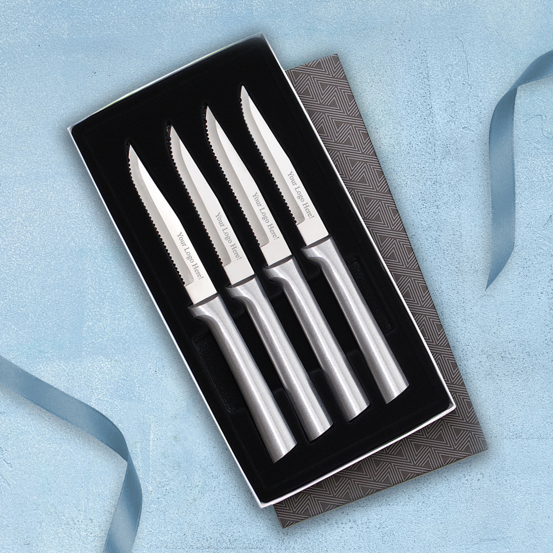 Four Serrated Steak Knives Gift Set w/Silver Handle 3