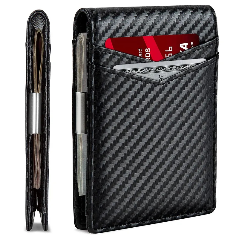 RFID Blocking Carbon Fiber Leather Wallet Slim Card Holder 6