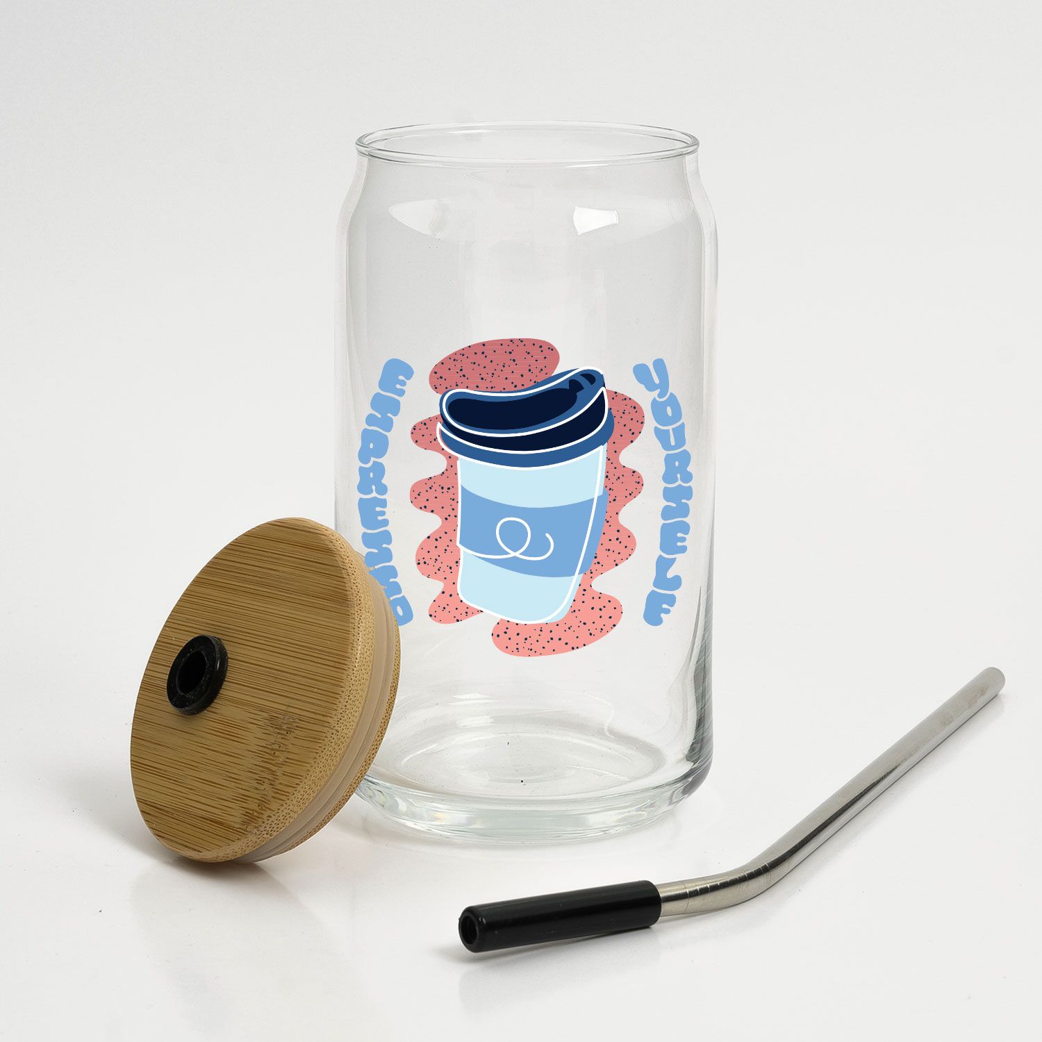 FULL COLOR CAN GLASS 16 OZ WITH LID AND STRAW 5