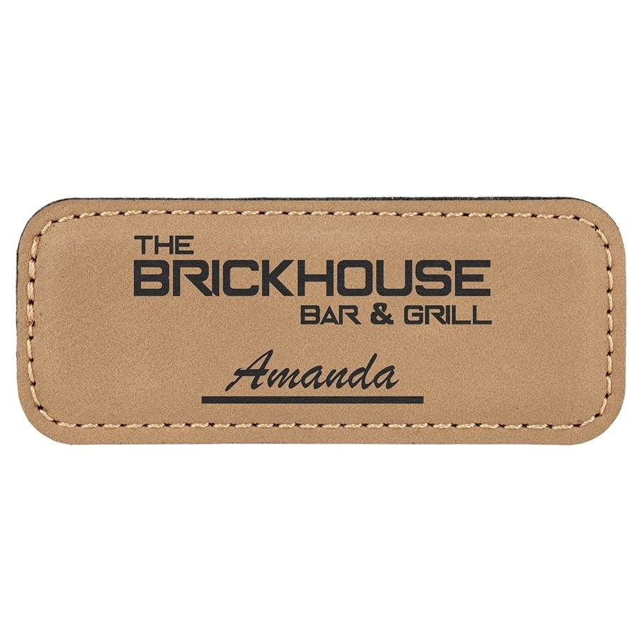 Light Brown Laserable Leatherette Badge Blank w/Magnet (3 1/4" x 1 1/4") 1