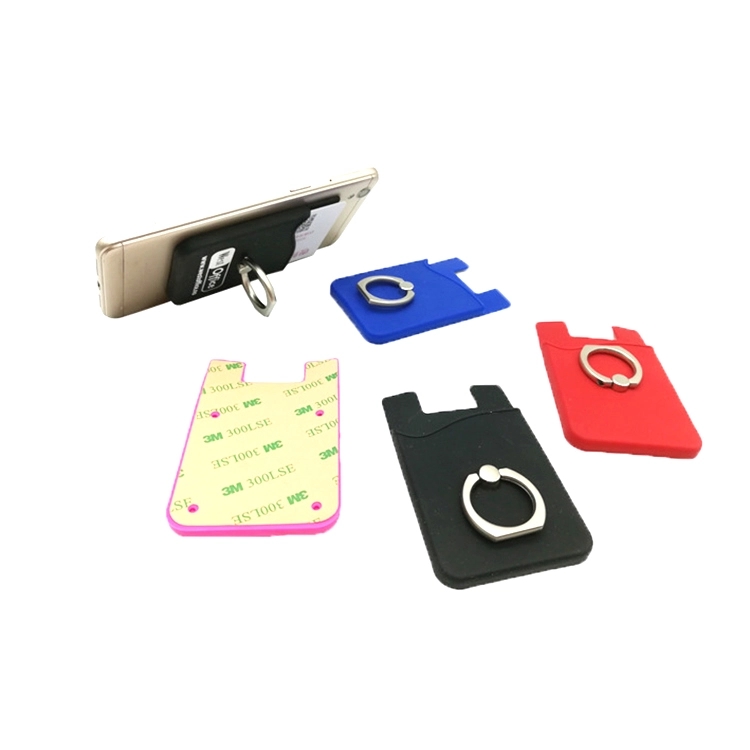 Cell Phone Silicone Wallet with Metal Ring Stand 3
