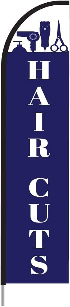 Hair Cuts Sign Banner Feather Flag Pole Kit Outdoor Business Advertising Display, 15ft - Blue 2
