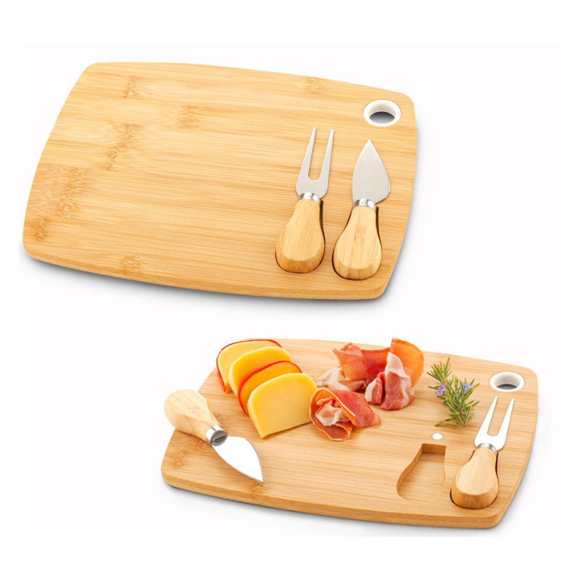 Bamboo Cheese Board Set W/ Knives and Custom Logo Engraving 3
