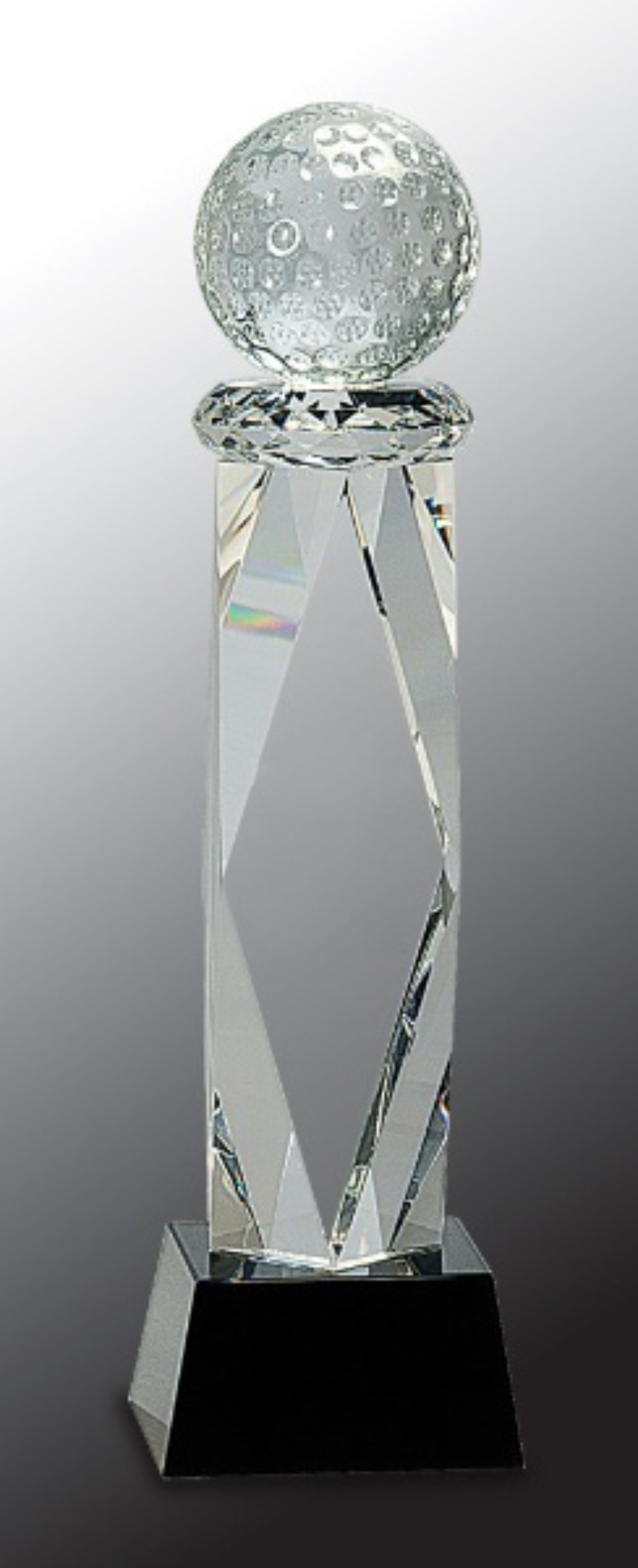 10 3/4" Clear Crystal Golf Ball Award on Facet Column w/Black Base 2