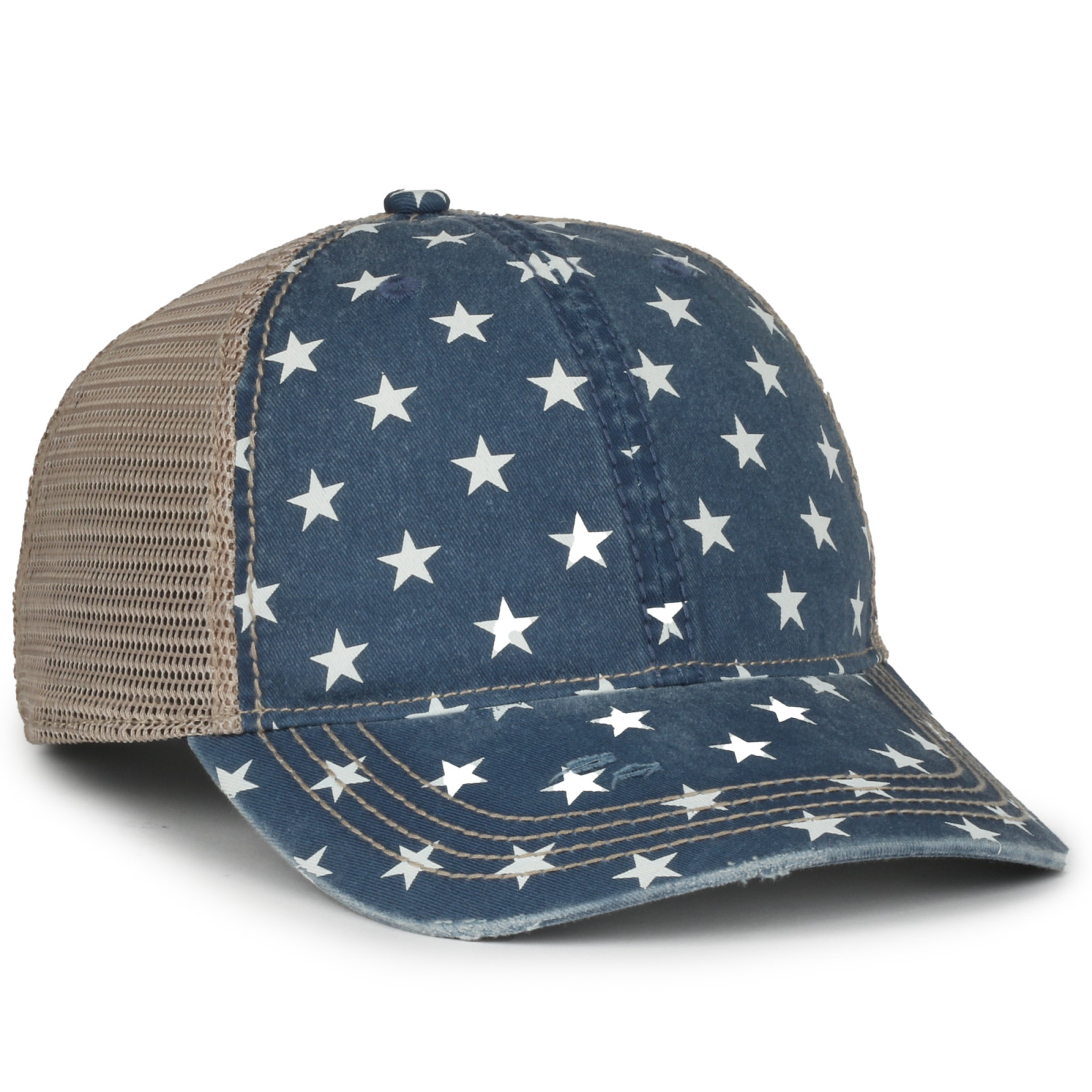 Printed Distressed Cap w/Tea-Stained Mesh 5