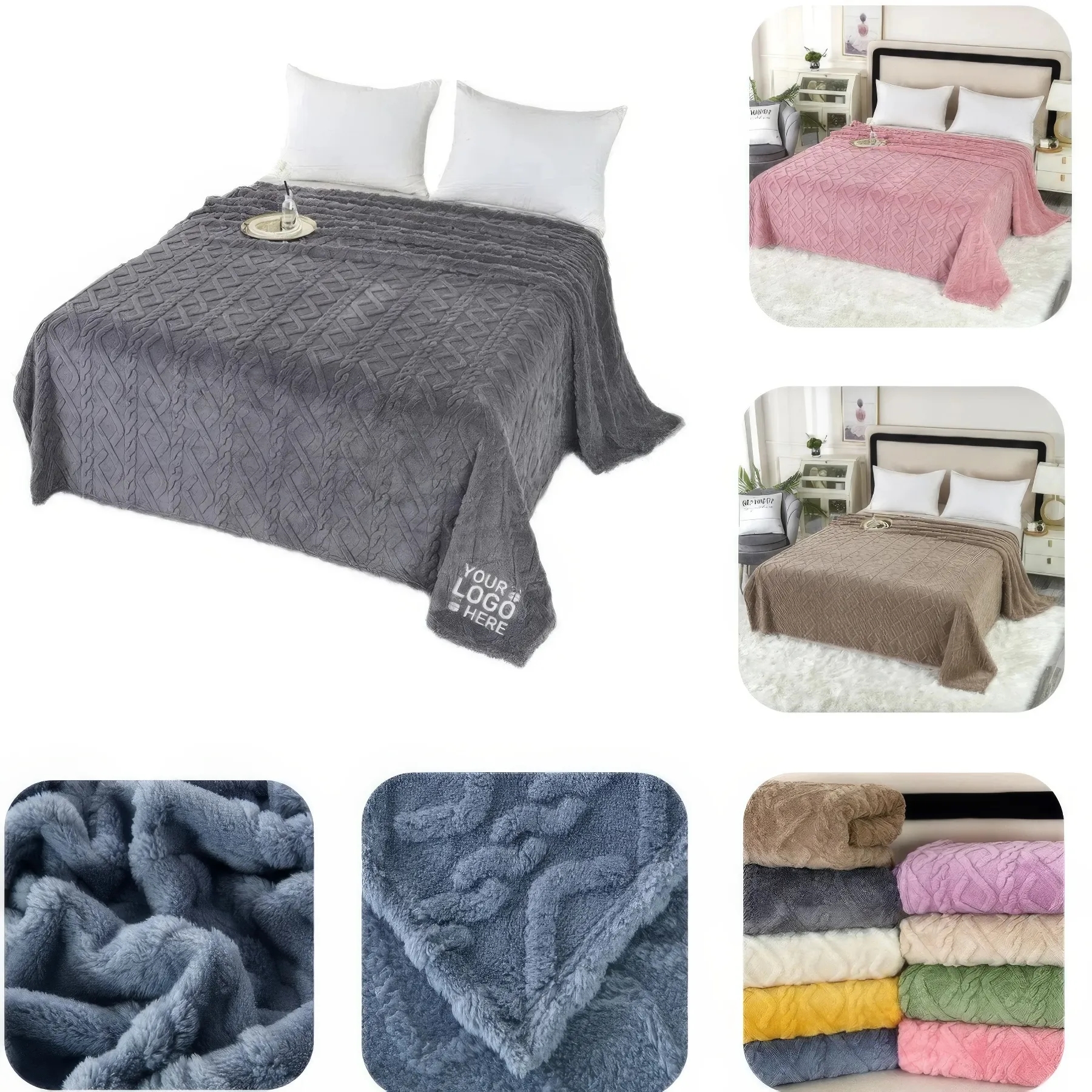 Classic Cable Jacquard Sherpa Fleece Throw Blanket 2