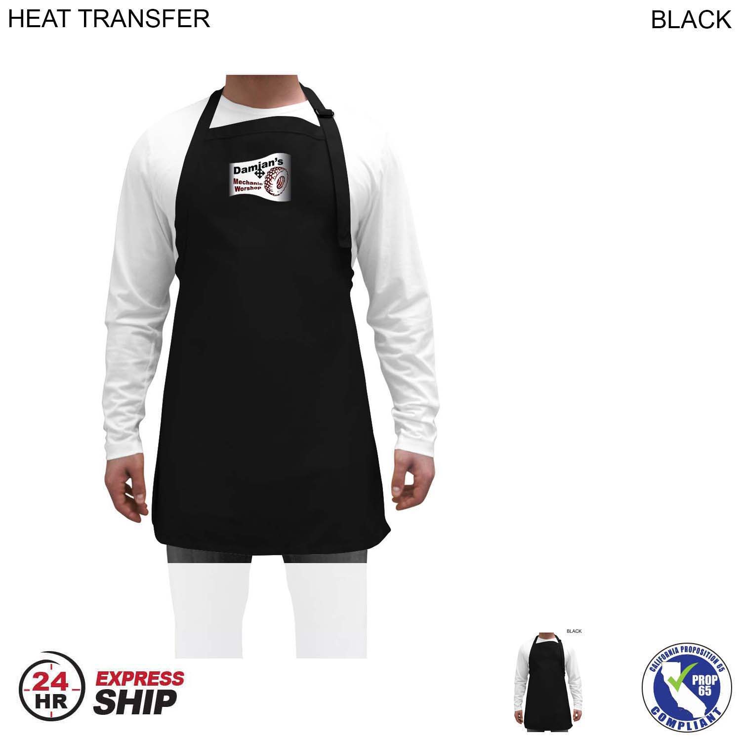 24 Hr Express Ship - Twill Bib Apron, 25x28, No Pockets, Adjustable Neck, Heat Transfer logo 3