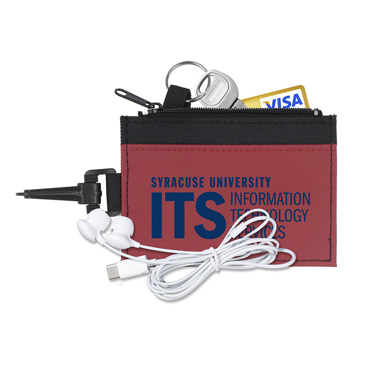 Mobile Tech Earbud Kit in Travel ID Wallet Components inserted into Zipper Pouch ID Wallet 8