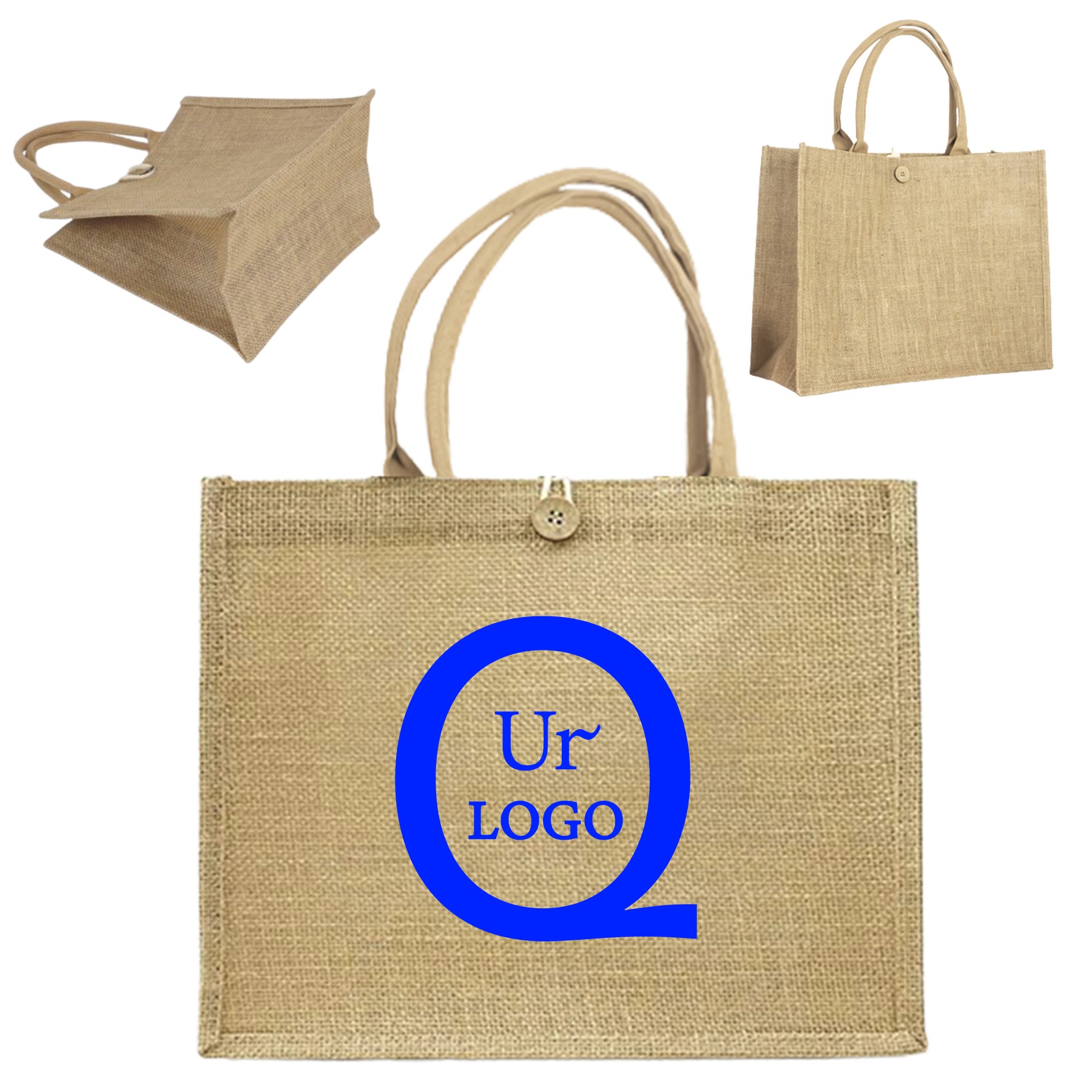 17.72 X 6.3 X 11.81 Inch Jute Burlap Tote Bag