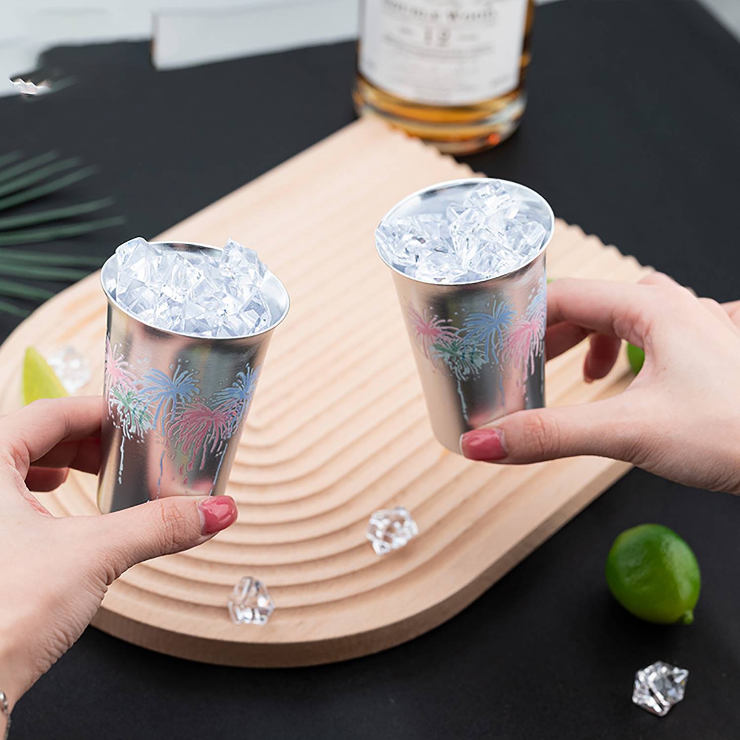5oz Color-Changing Aluminum Cold Drink Cup - Firework Design 3