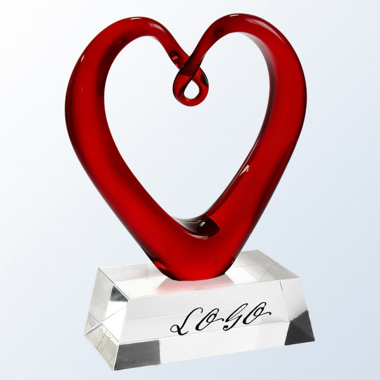 RED HAND BLOWN ART GLASS AWARD ON CLEAR BASE 3