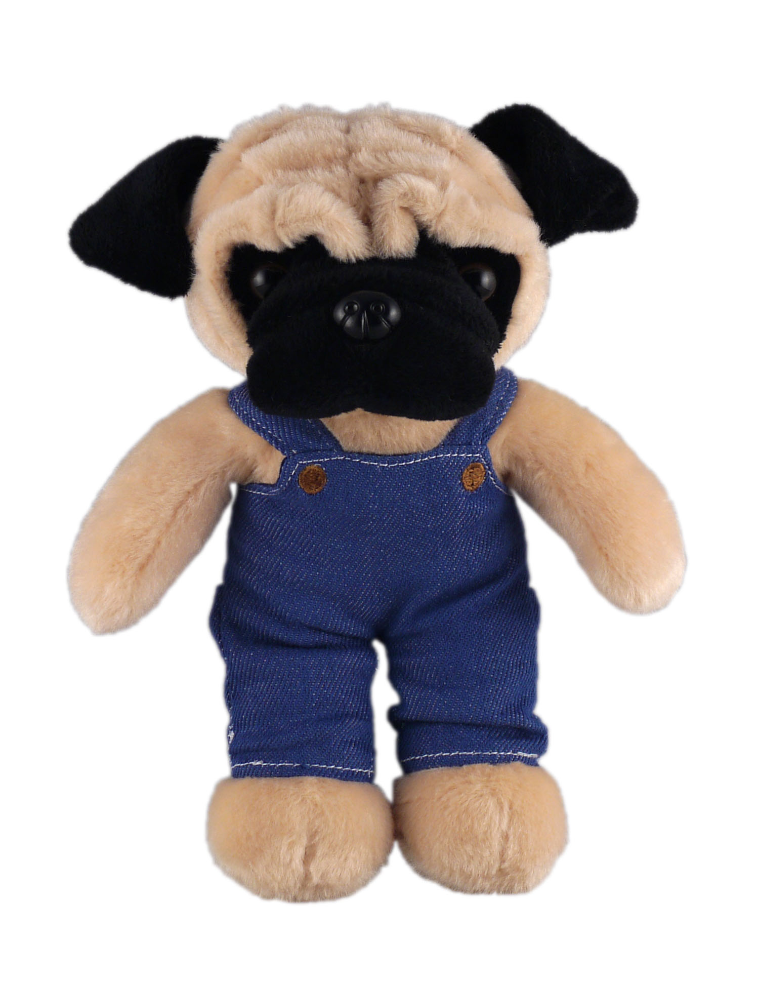 Soft Plush Stuffed Pug in denim overall.