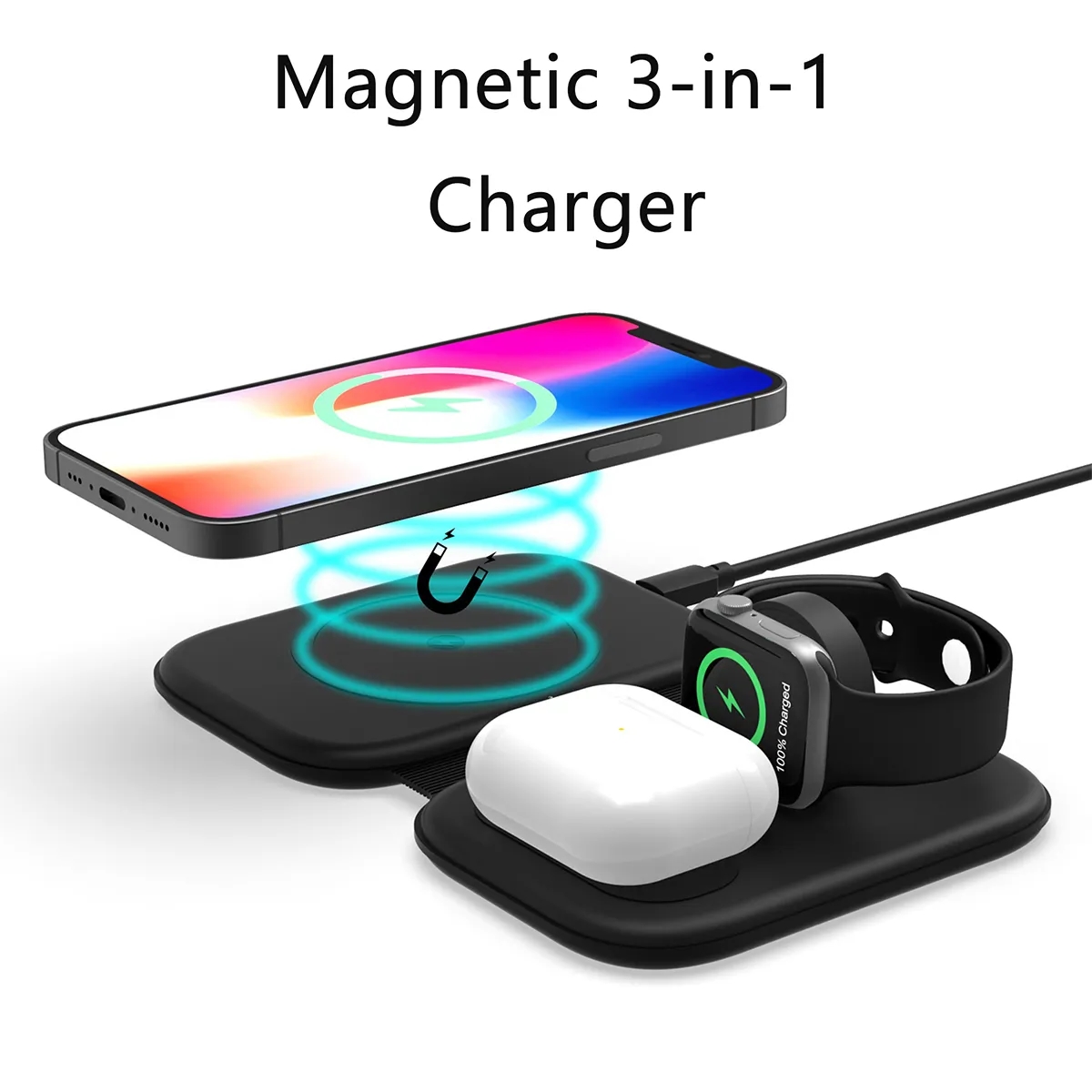 3 In 1 Bamboo Wood Magnetic Folding Fast Wireless Charger 4