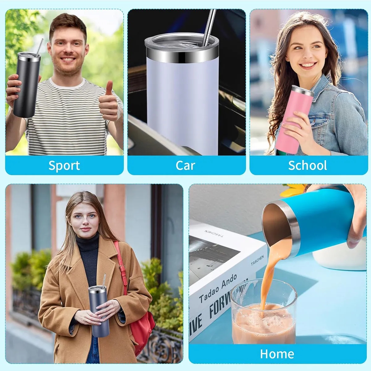 20oz Insulated Skinny Stainless-Steel Tumbler with Straw 6