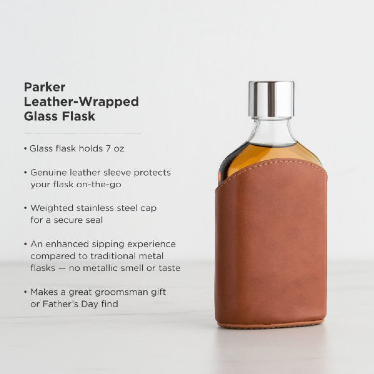 Viski® Parker Leather-Wrapped Glass Flask 2