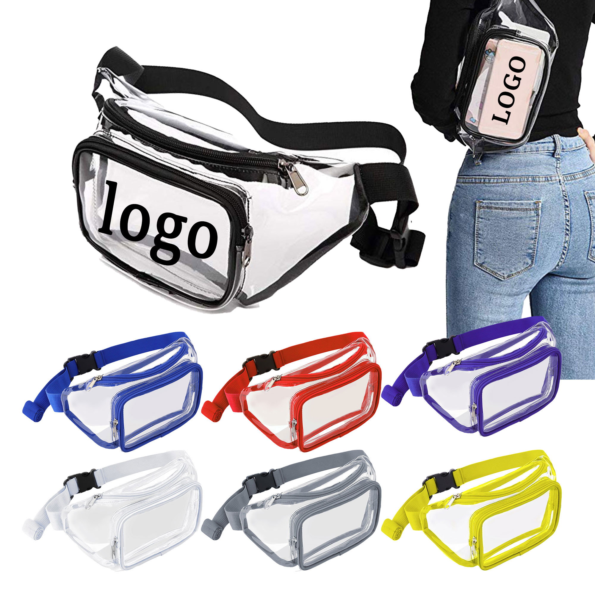 MOQ 30 PVC Transparent Waist Bag 11"L x 7.7"W x 5.5"H 2