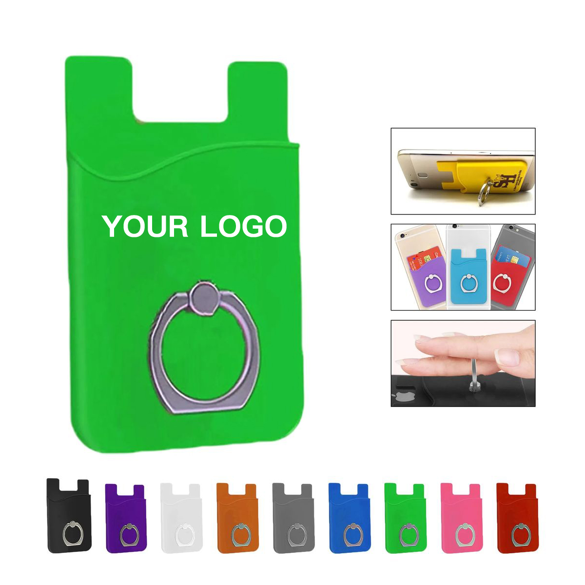 Adhesive Silicone Phone Wallet with Ring for Phones 8