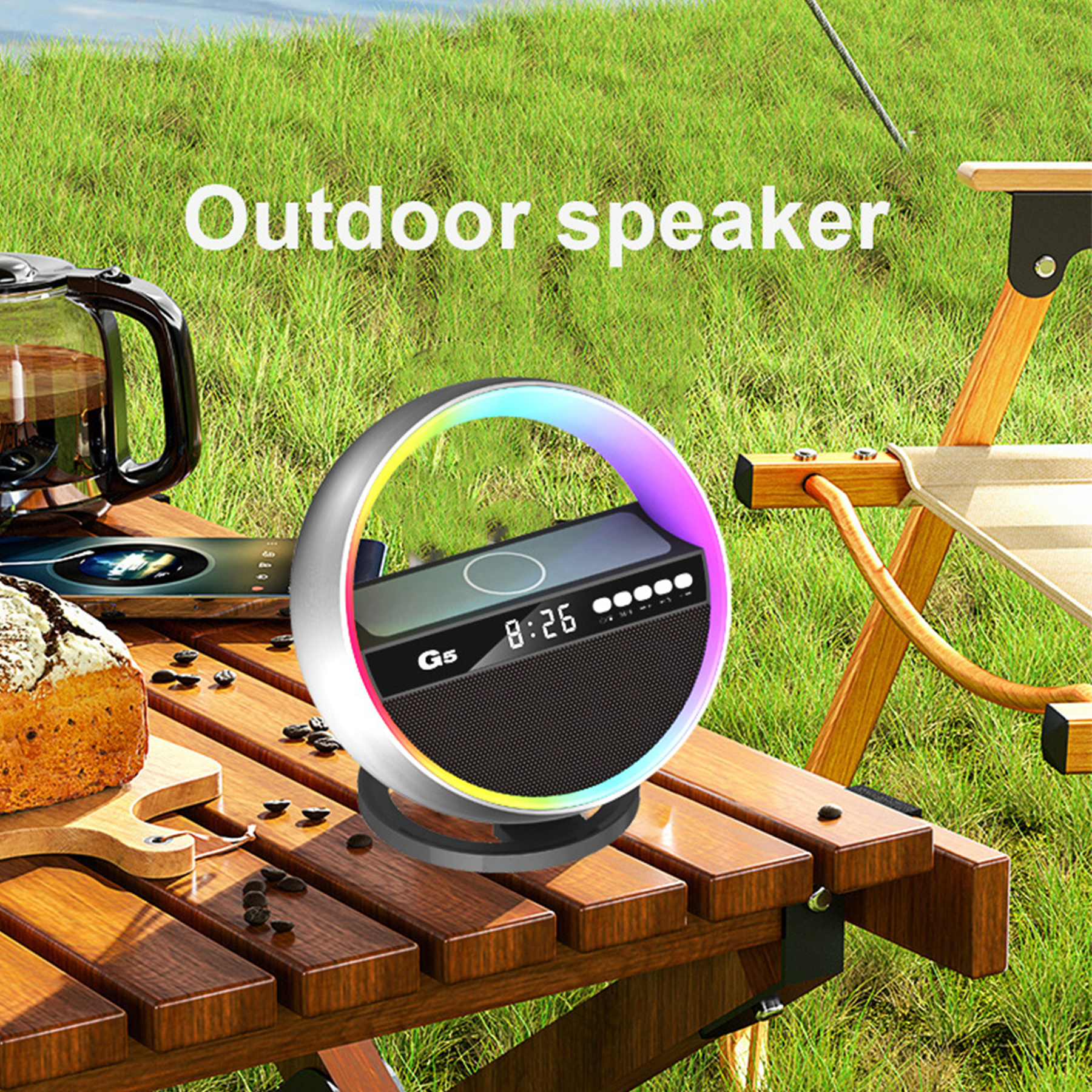 Wireless Charging Bluetooth Speaker with Clock 5