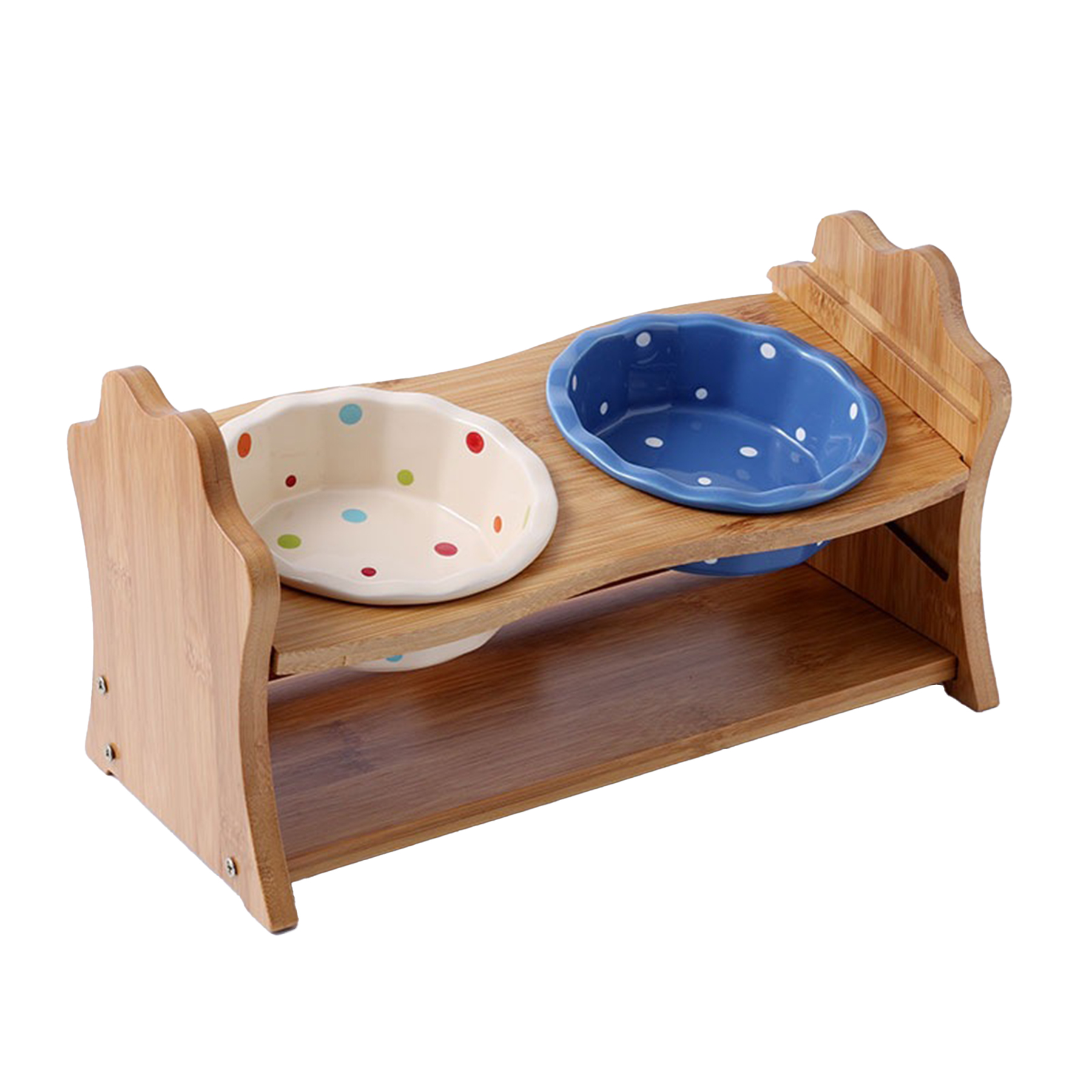 Ceramic Double Cat Bowl With Wooden Frame 6