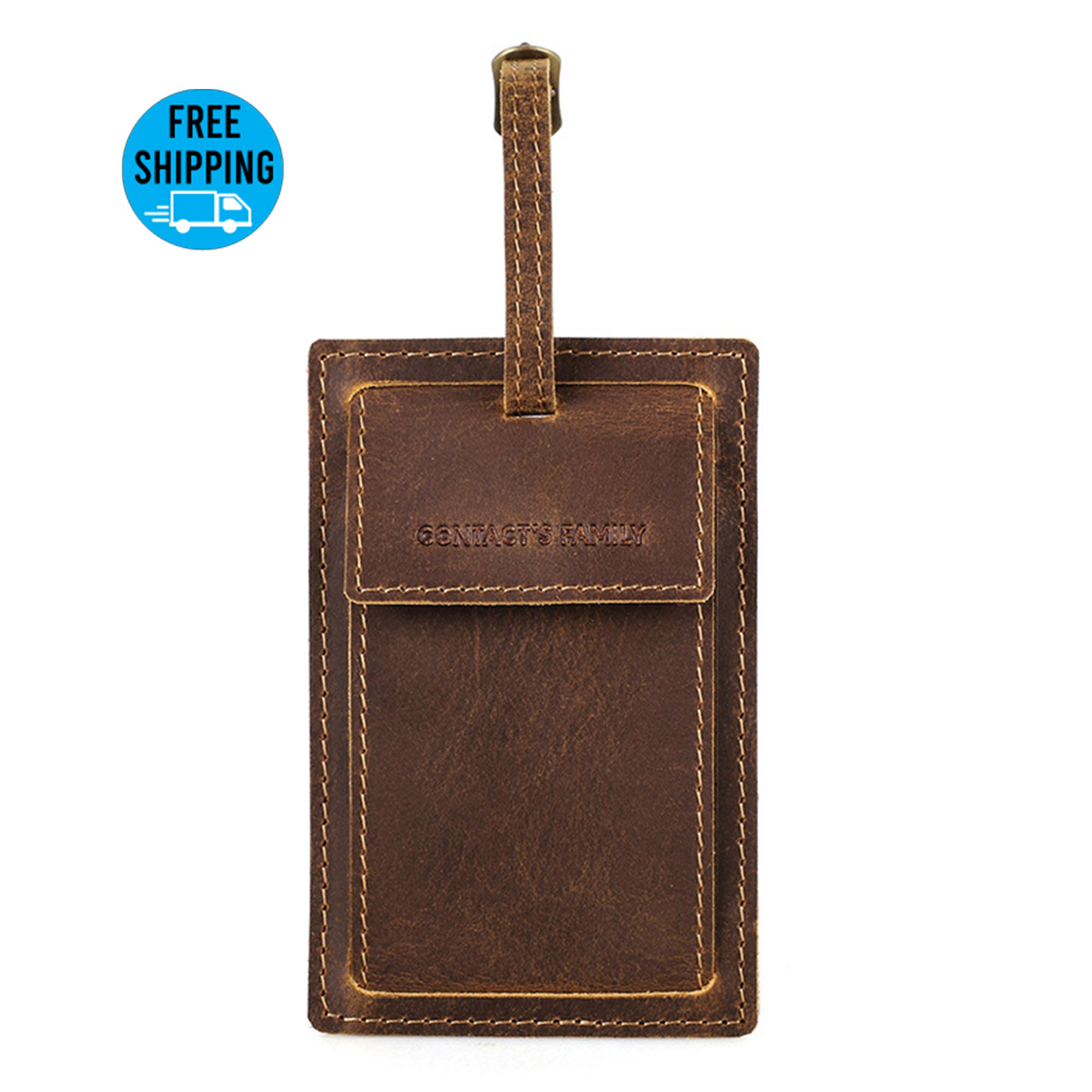 Genuine Leather Luggage Tag With Airtag Holder 3