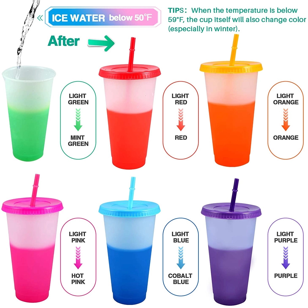 24 Oz. Color Changing Cups With Lids & Straws 3