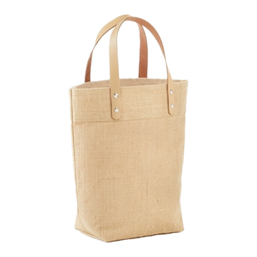 Eco-Friendly Mini Jute Tote with Leather Handles