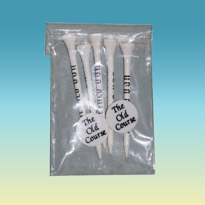 "Crystal Clear" Golf Tee Poly Bag Pack w/ Five 3 1/4" Tees & Two 1" Markers 1