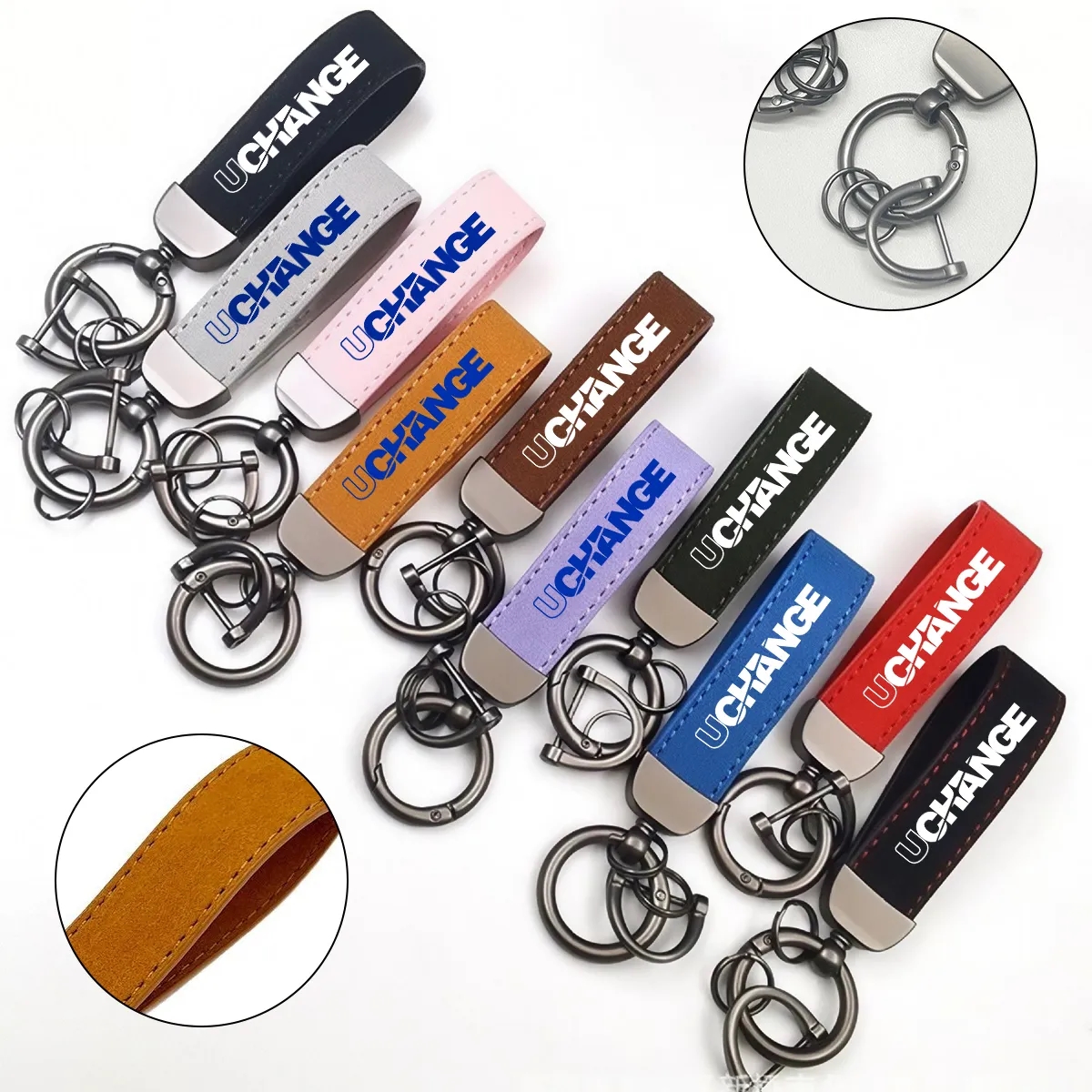 PU Leather Loop Keychain With Swivel Ring 6