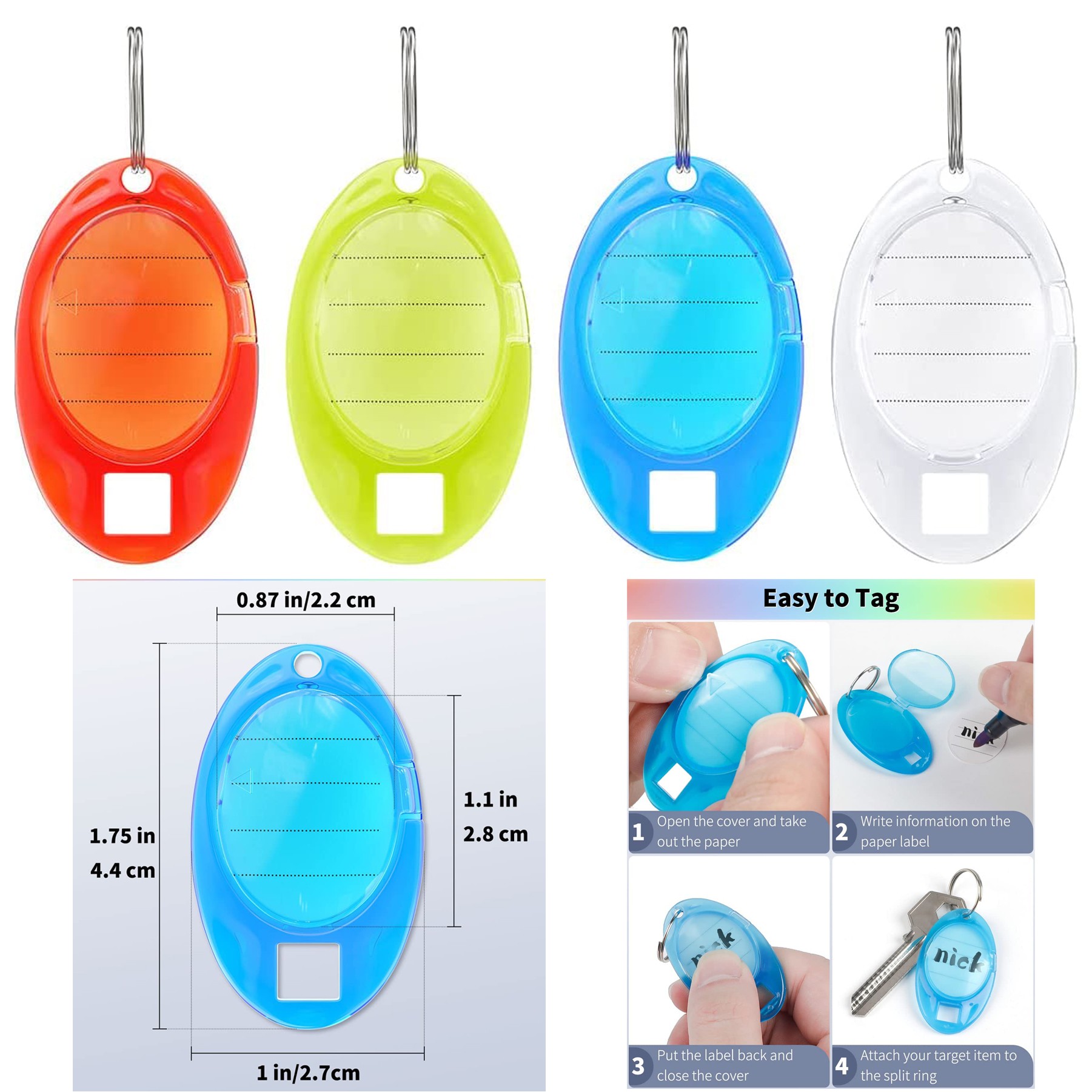 Oval Key Tag with Ruled Paper Labels Clear Window 2